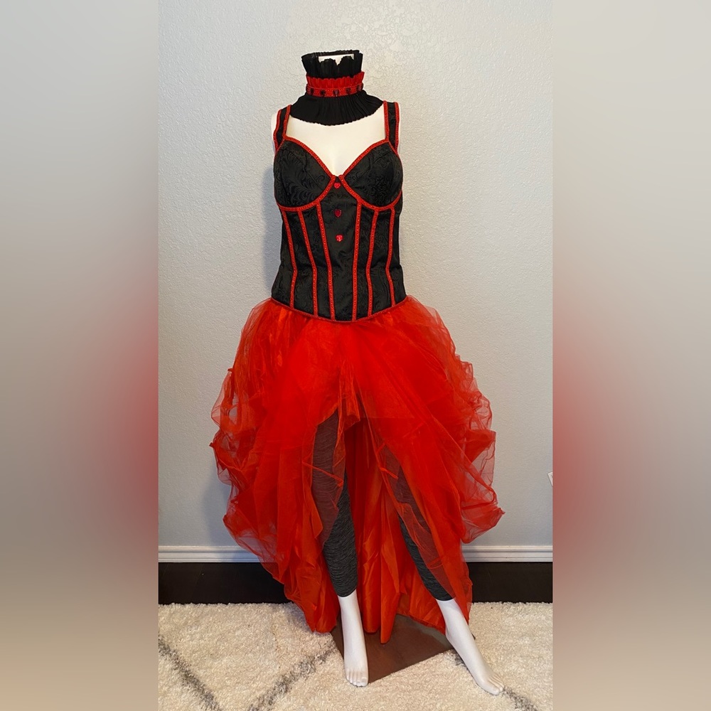 Black and Red Corset Tulle High-Low Dress